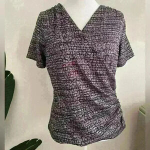 Jones New York Shirt Small Black Short Sleeve V Neck Casual Ladies Blouse